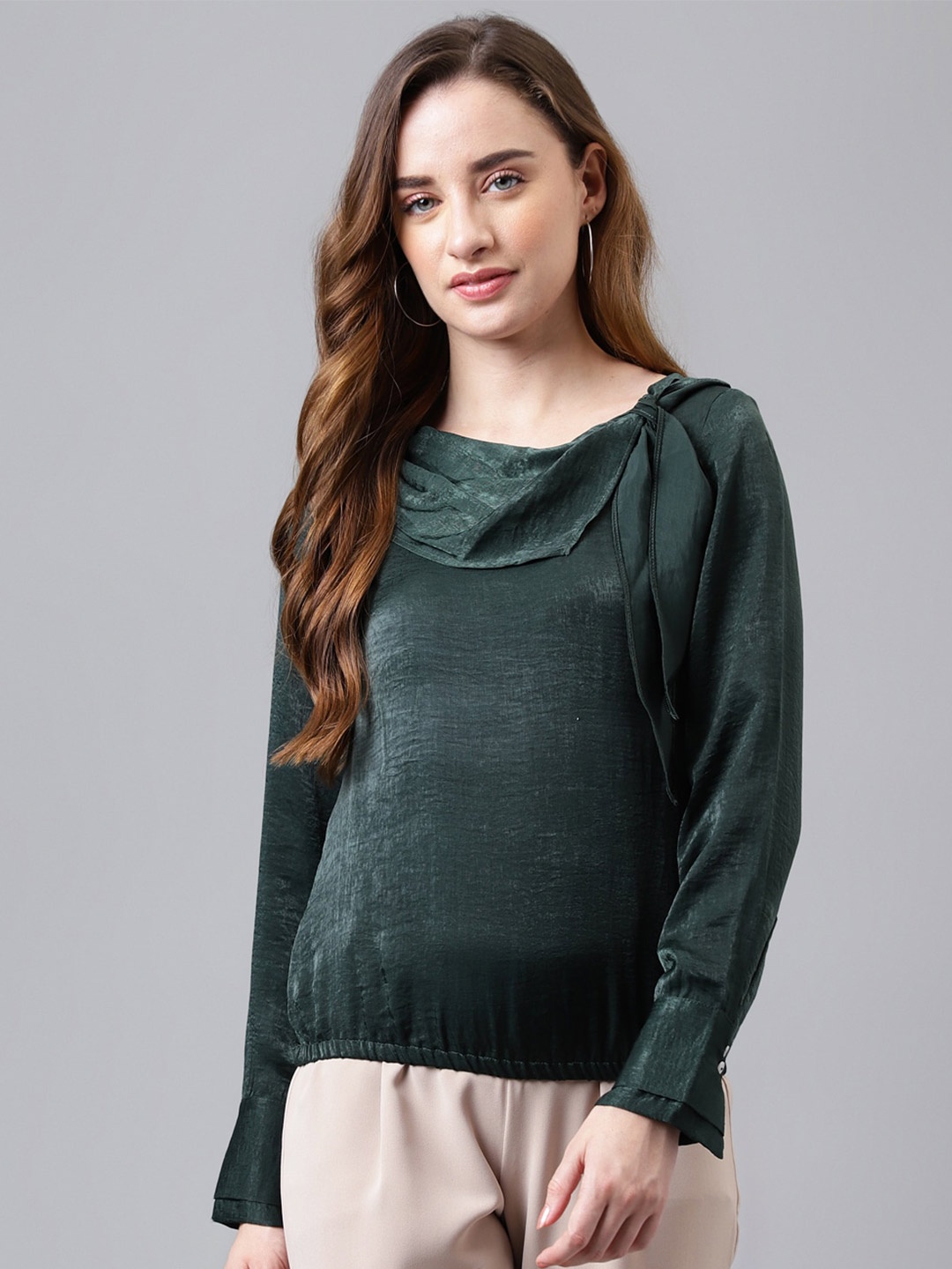 

Latin Quarters Cuffed Sleeves Regular Top, Green