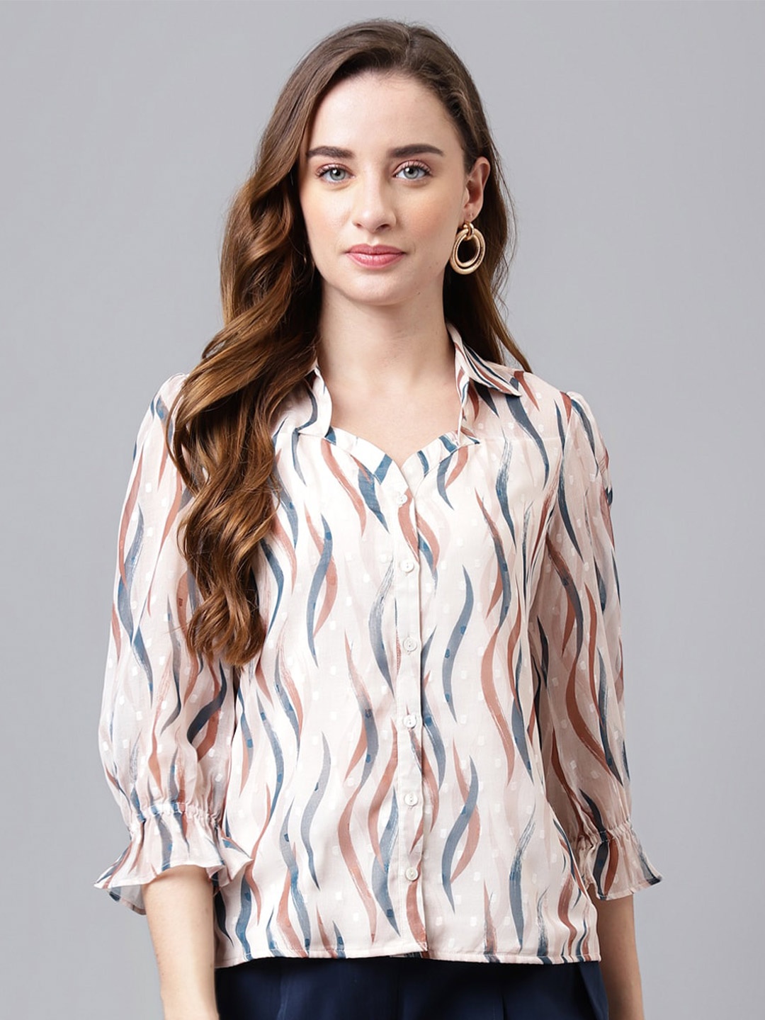 

Latin Quarters Absatrct Printed Shirt Style Top, Beige