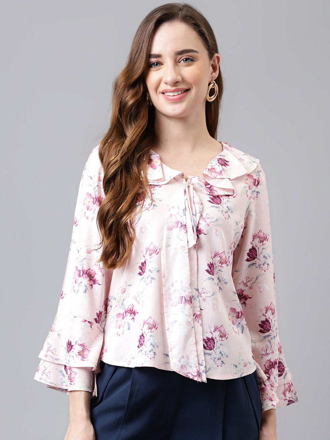 

Latin Quarters Floral Printed Bell Sleeves Top, Pink