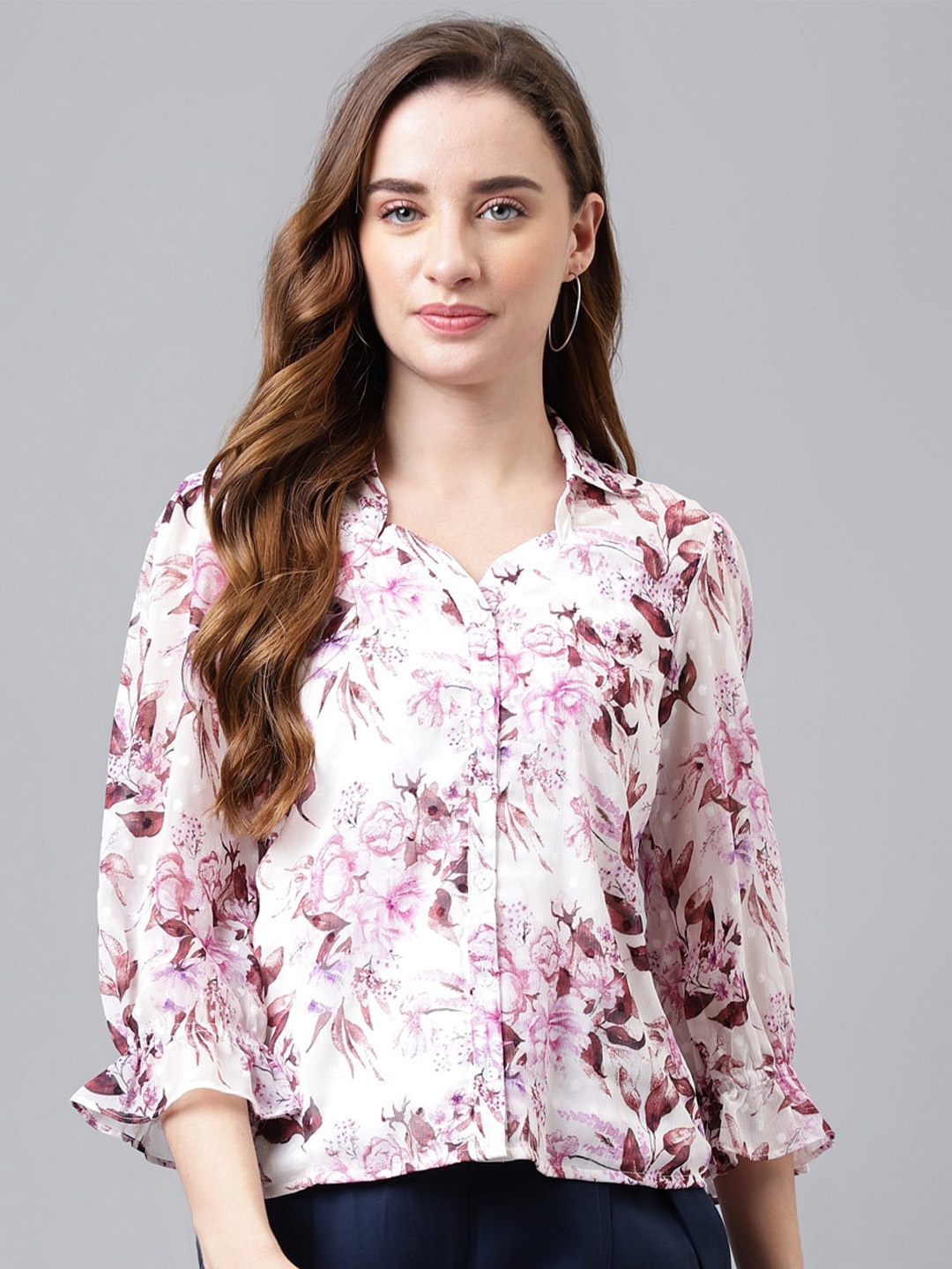 

Latin Quarters Floral Printed Regular Shirt Style Top, Lavender