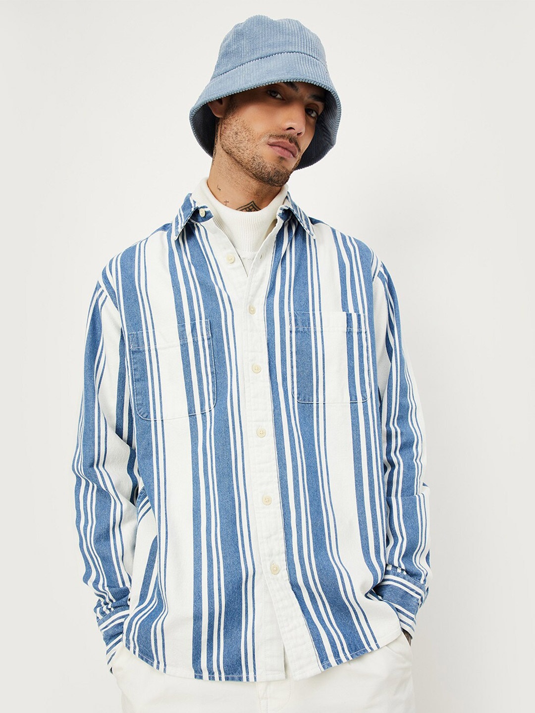 

max Vertical Stripes Pure Cotton Casual Shirt, Blue