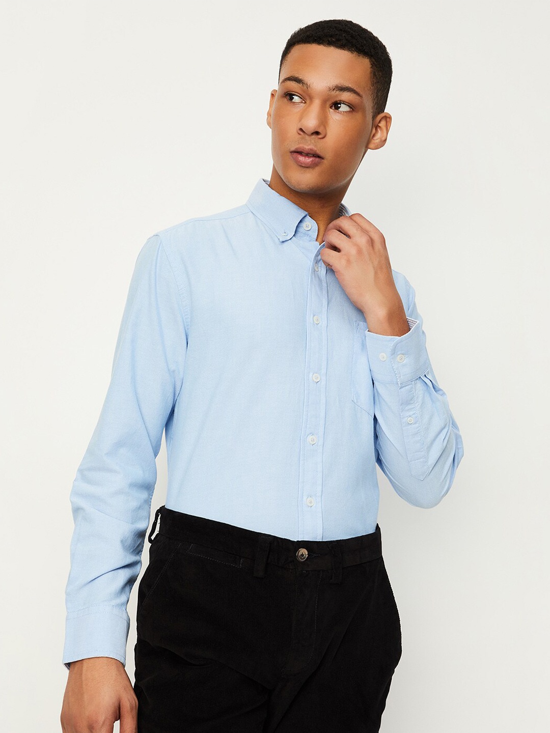 

max Button-Down Collar Pure Cotton Casual Shirt, Blue