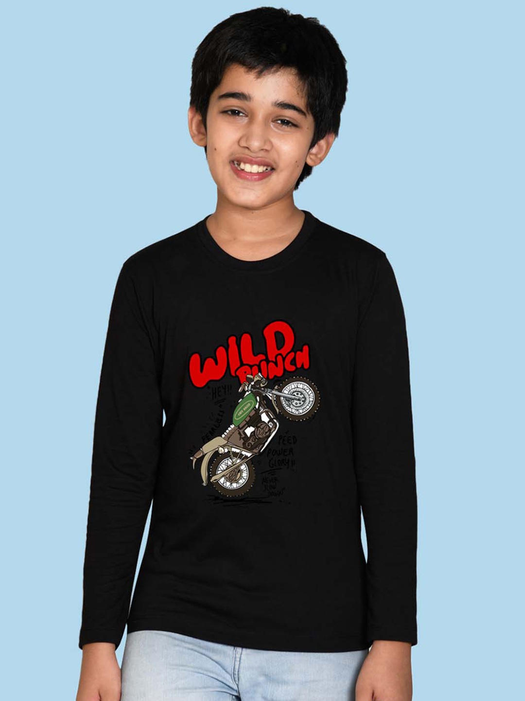 

NUSYL Boys Biker Printed Long Sleeves Long Sleeves Cotton T-shirt, Black