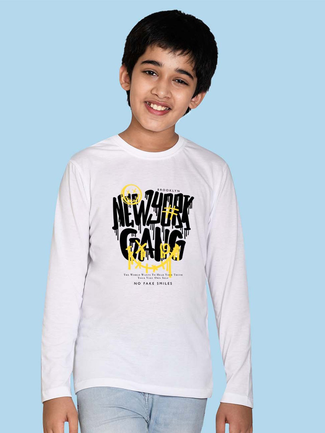 

NUSYL Boys Typography Printed Round Neck Cotton T-shirt, White