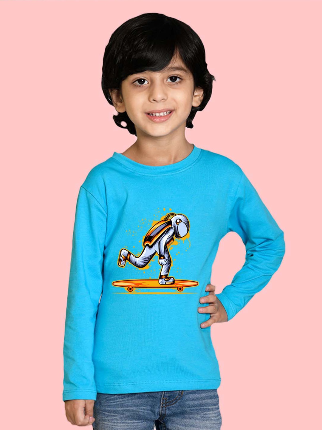 

NUSYL Boys Graphic Printed Long Sleeves T-shirt, Blue