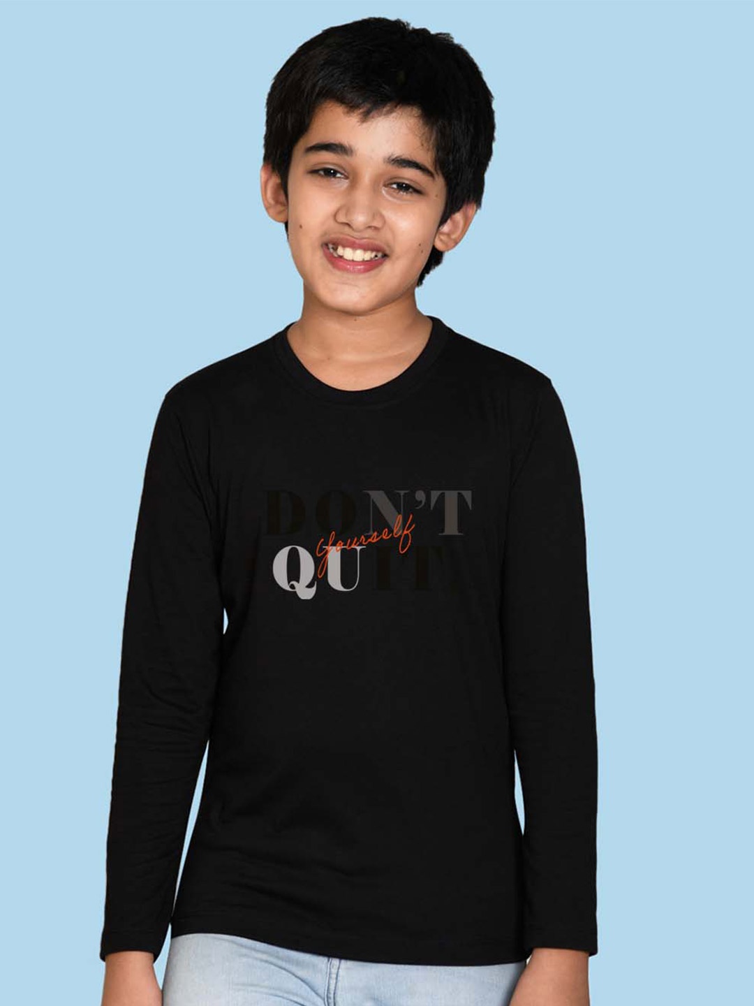 

NUSYL Boys Typography Printed Cotton T-shirt, Black