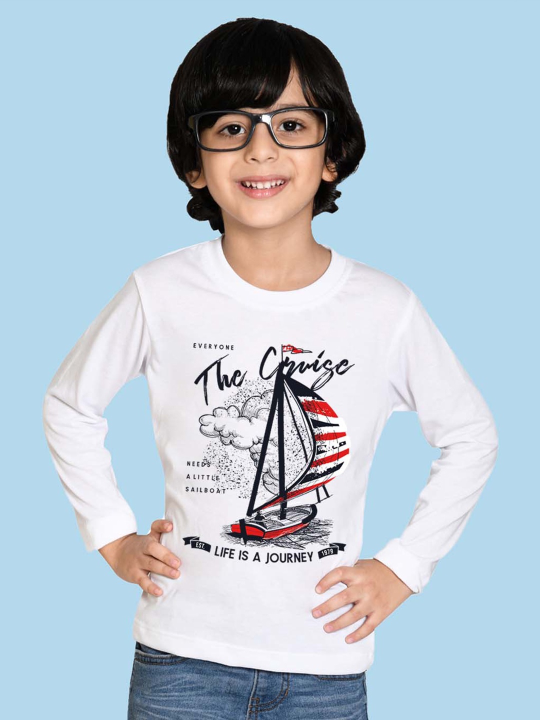 

NUSYL Boys Graphic Printed Round Neck Cotton Lightweight T-Shirt, White