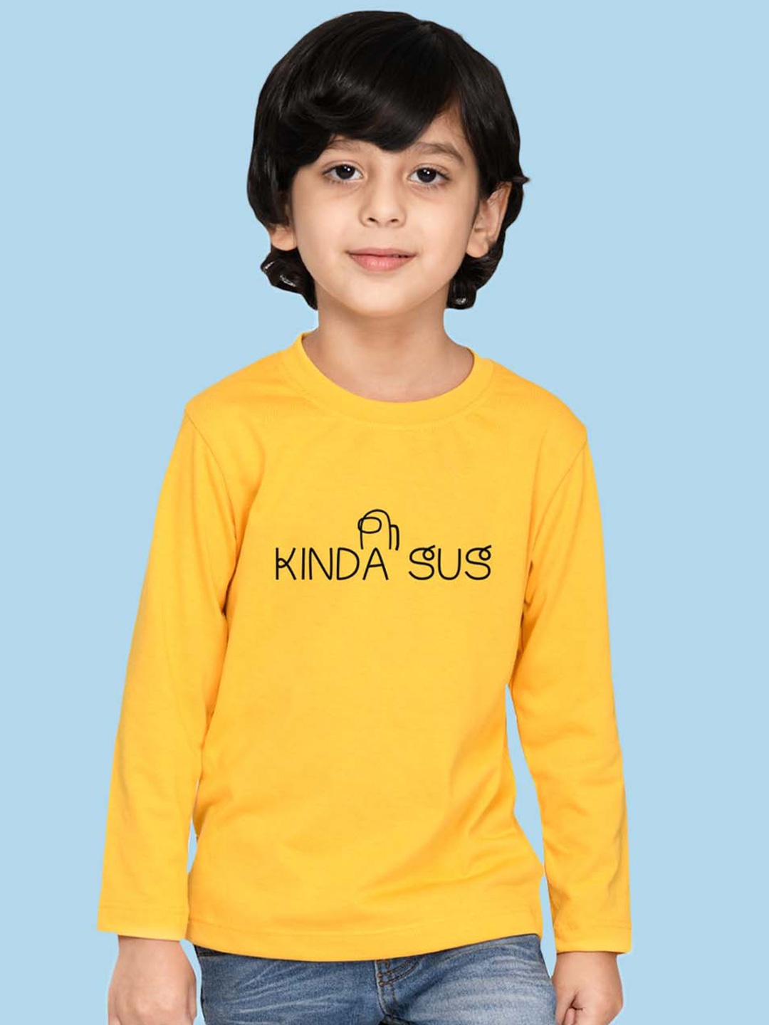 

NUSYL Boys Typography Printed Cotton T-shirt, Yellow