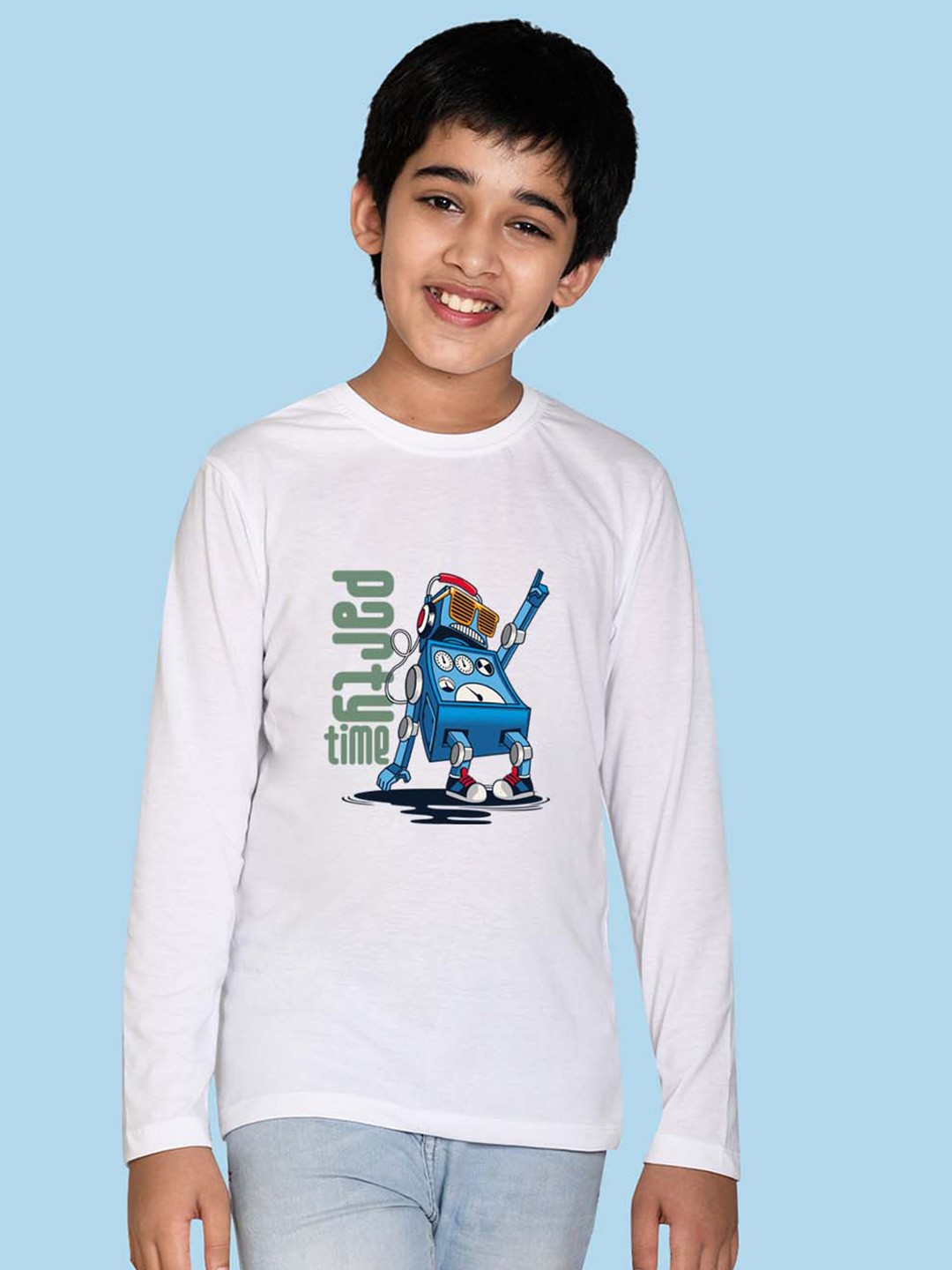 

NUSYL Boys Graphic Printed Long Sleeves Cotton T-shirt, White