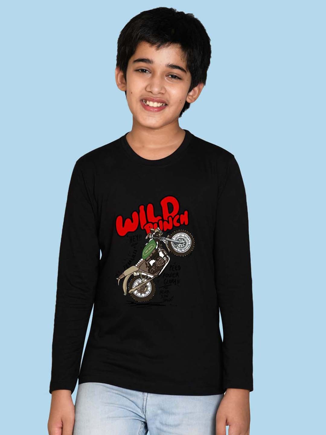 

NUSYL Boys Graphic Printed Long Sleeves Cotton T-shirt, Black