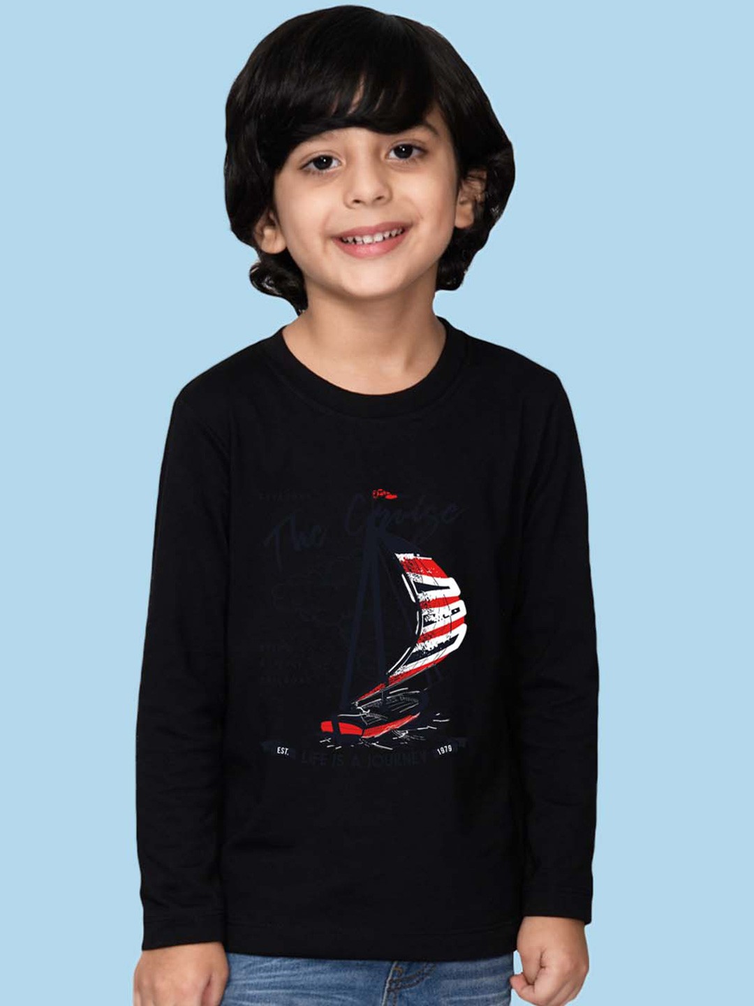 

NUSYL Boys Graphic Printed Round Neck Cotton Regular T-shirt, Black