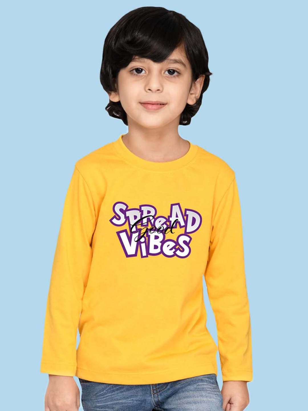 

NUSYL Boys Typography Printed Cotton T-shirt, Yellow