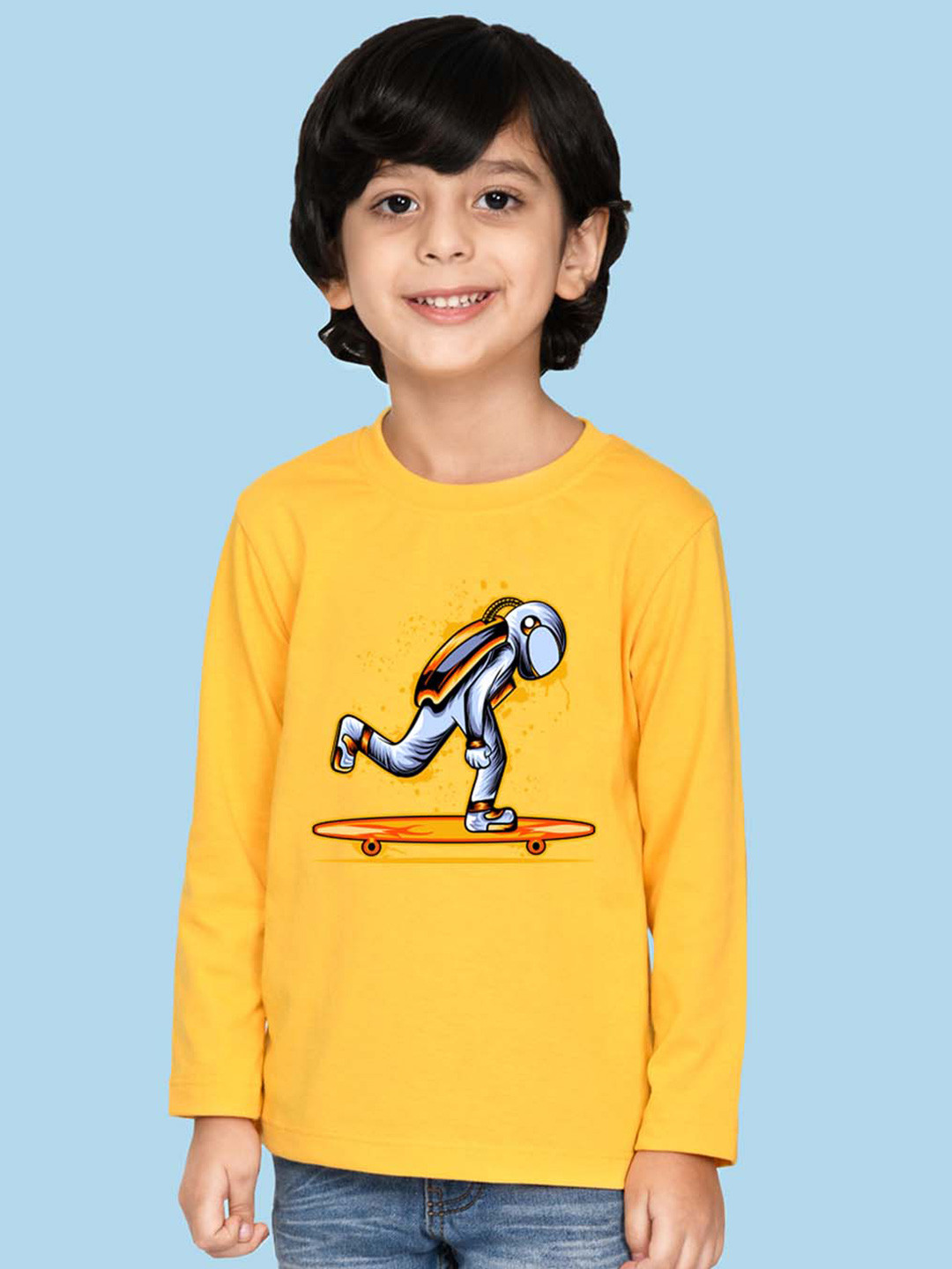 

NUSYL Boys Graphic Printed Round Neck Long Sleeves Cotton T-shirt, Yellow