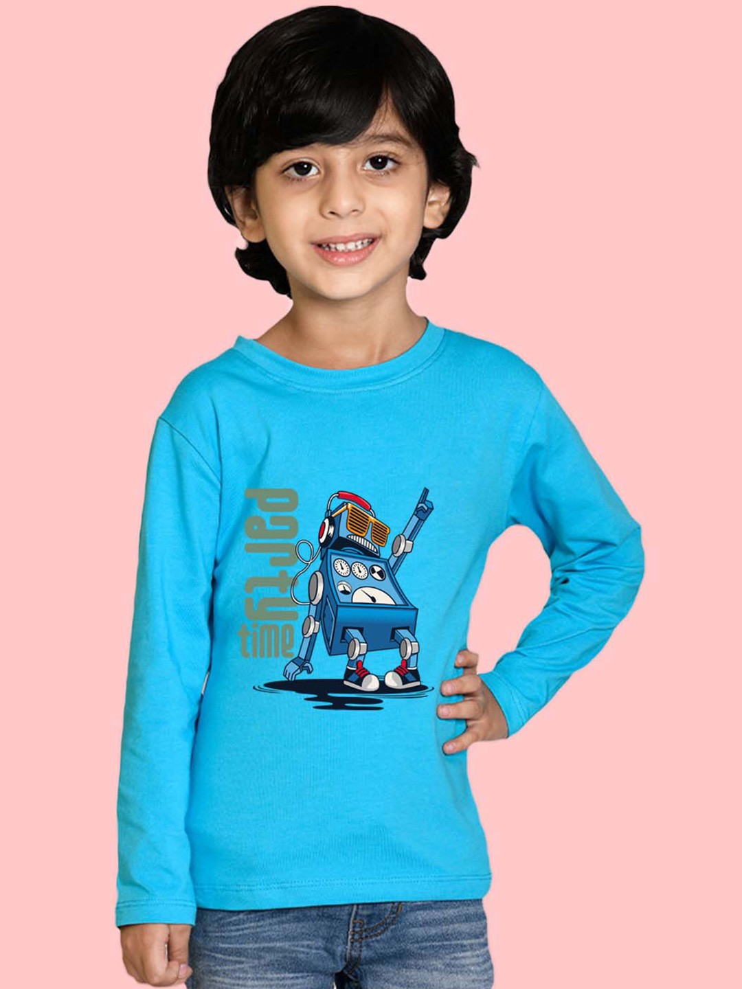 

NUSYL Boys Graphic Printed Round Neck Cotton T-shirt, Blue