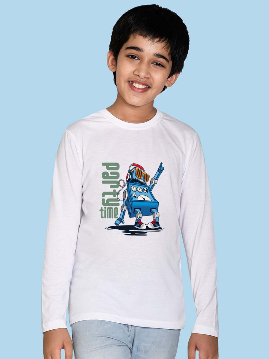 

NUSYL Boys Typography Printed Full Sleeve Cotton T-shirt, White