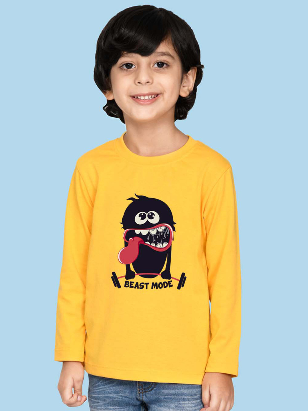

NUSYL Boys Graphic Printed Round Neck Cotton T-shirt, Yellow