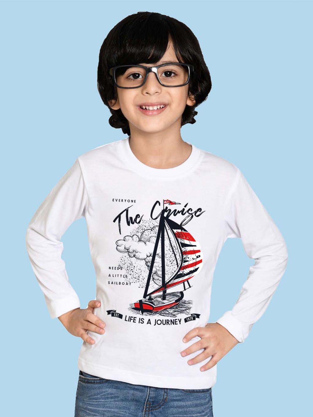 

NUSYL Boys Typography Printed Long Sleeves Cotton T-shirt, White