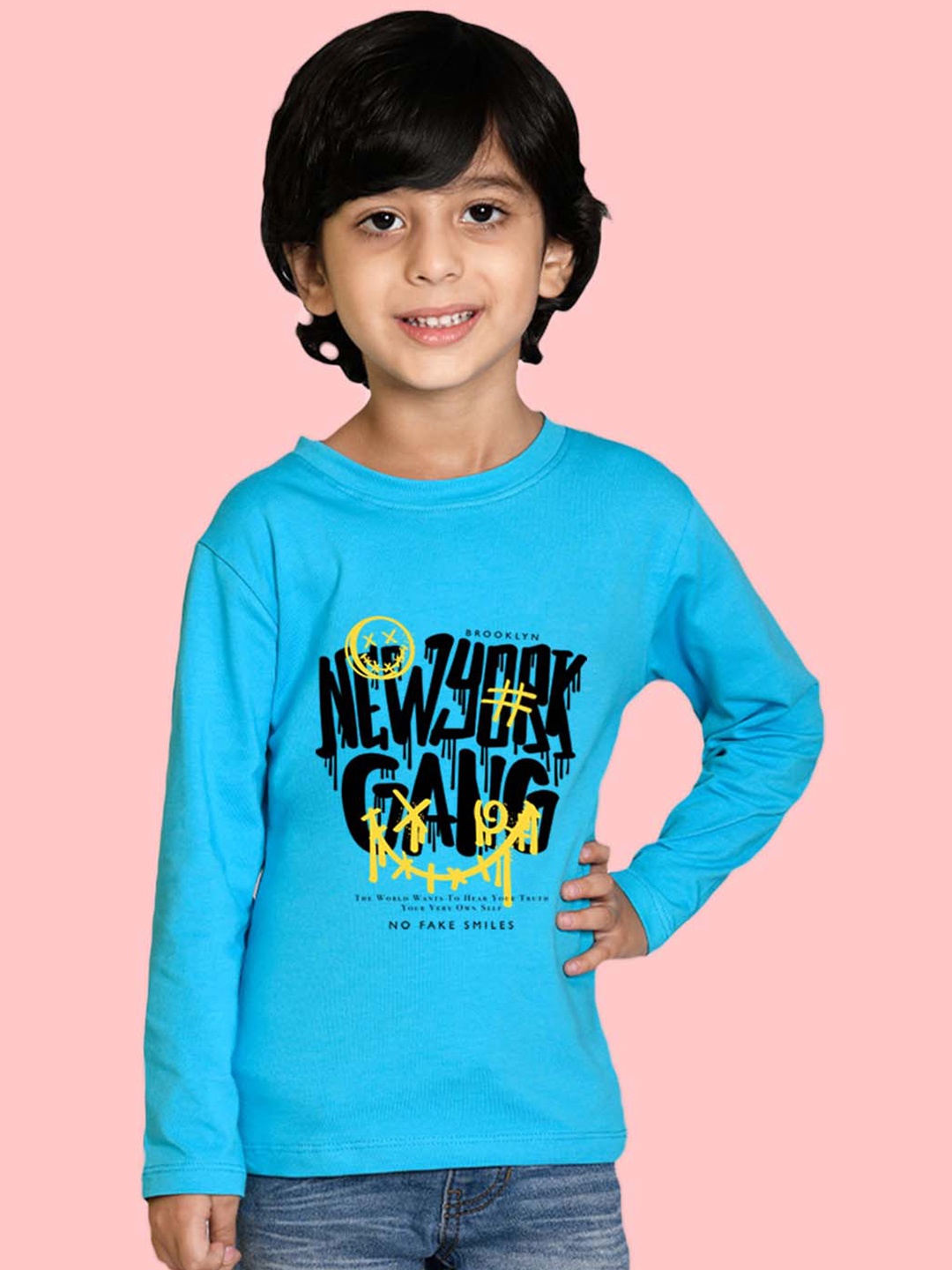 

NUSYL Boys Typography Printed Cotton T-shirt, Blue