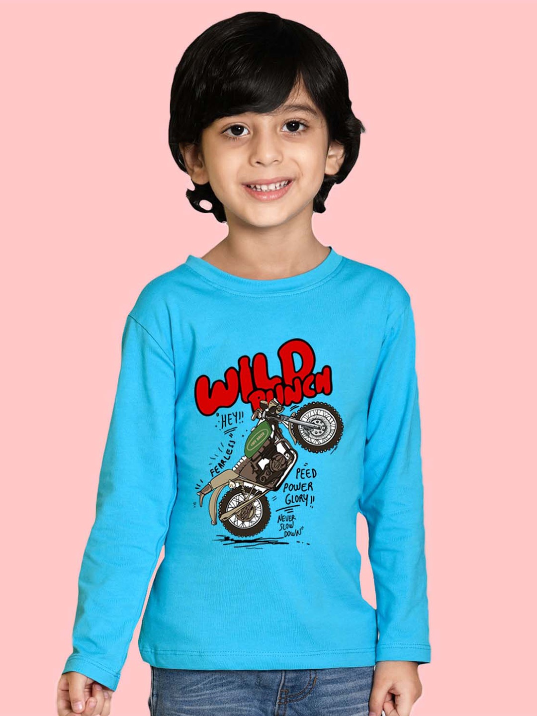 

NUSYL Boys Bike Printed Long Sleeves Cotton T-shirt, Blue