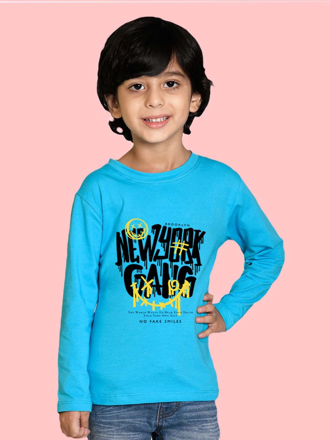 

NUSYL Boys Typography Printed Round Neck Cotton T-shirt, Blue