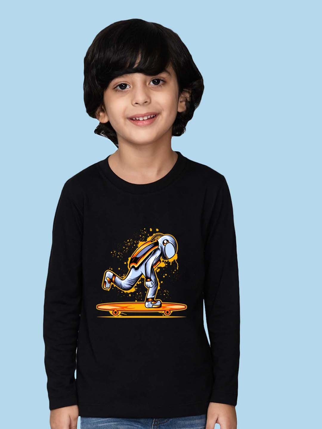 

NUSYL Boys Graphic Printed Cotton Casual T-shirt, Black