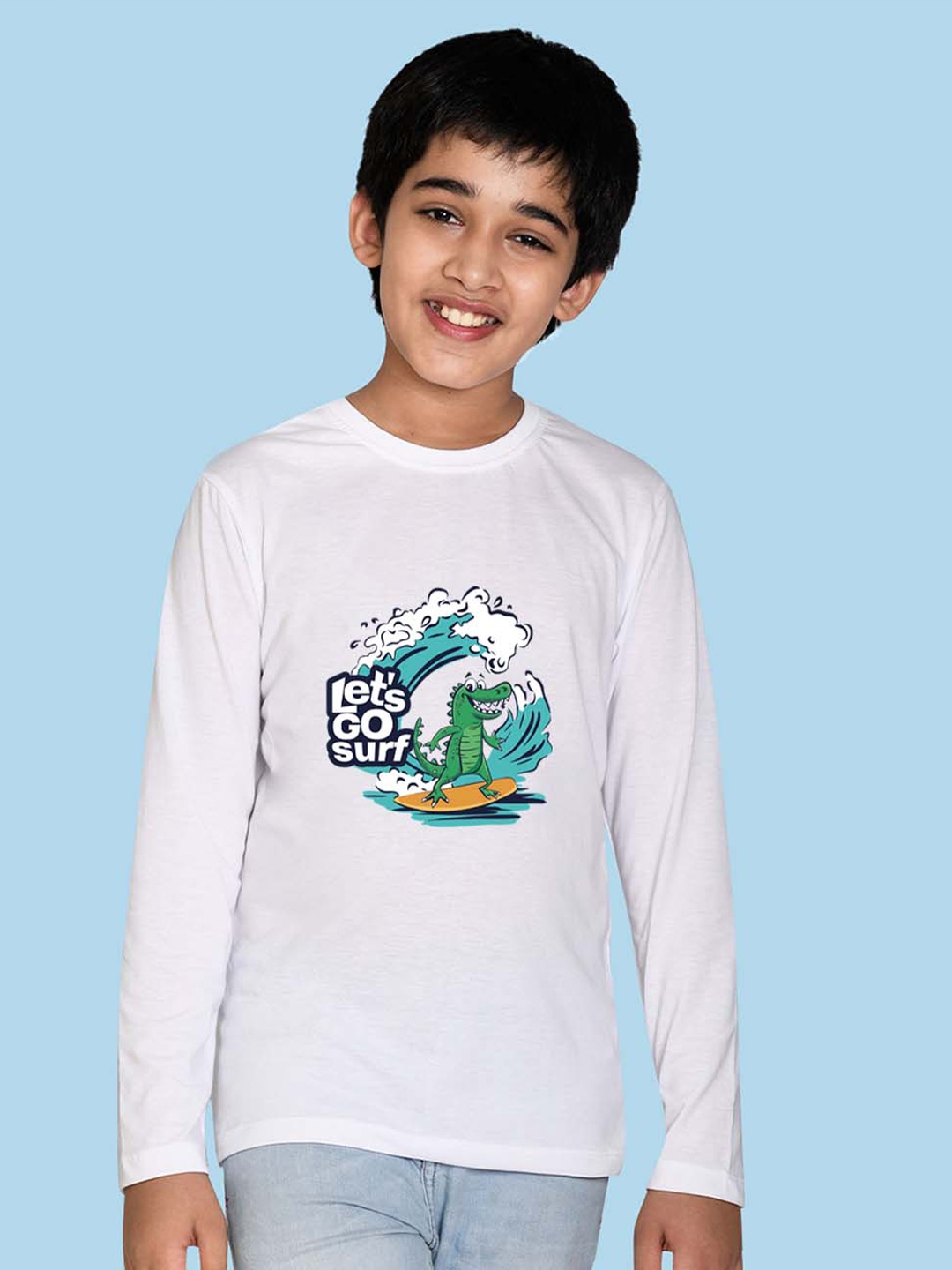 

NUSYL Boys Animal Printed Long Sleeves Cotton T-shirt, White
