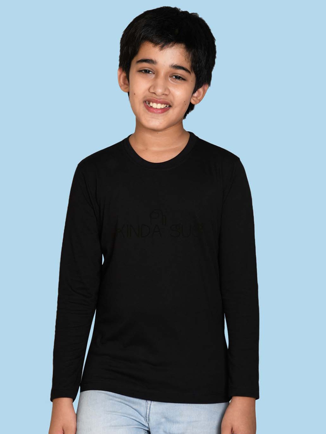 

NUSYL Boys Round Neck Long Sleeves Cotton T-shirt, Black