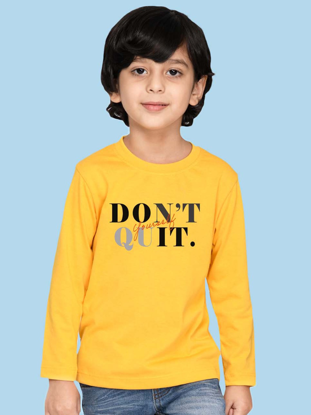 

NUSYL Boys Typography Printed Cotton T-shirt, Yellow