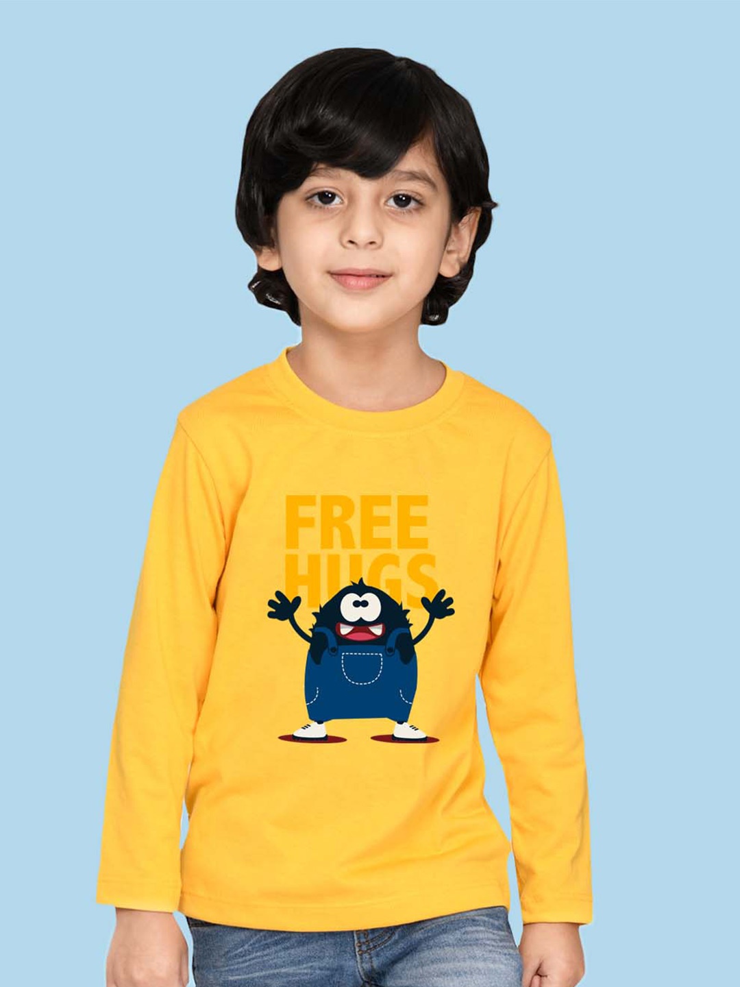 

NUSYL Boys Typography Printed Full Sleeve Cotton T-shirt, Yellow