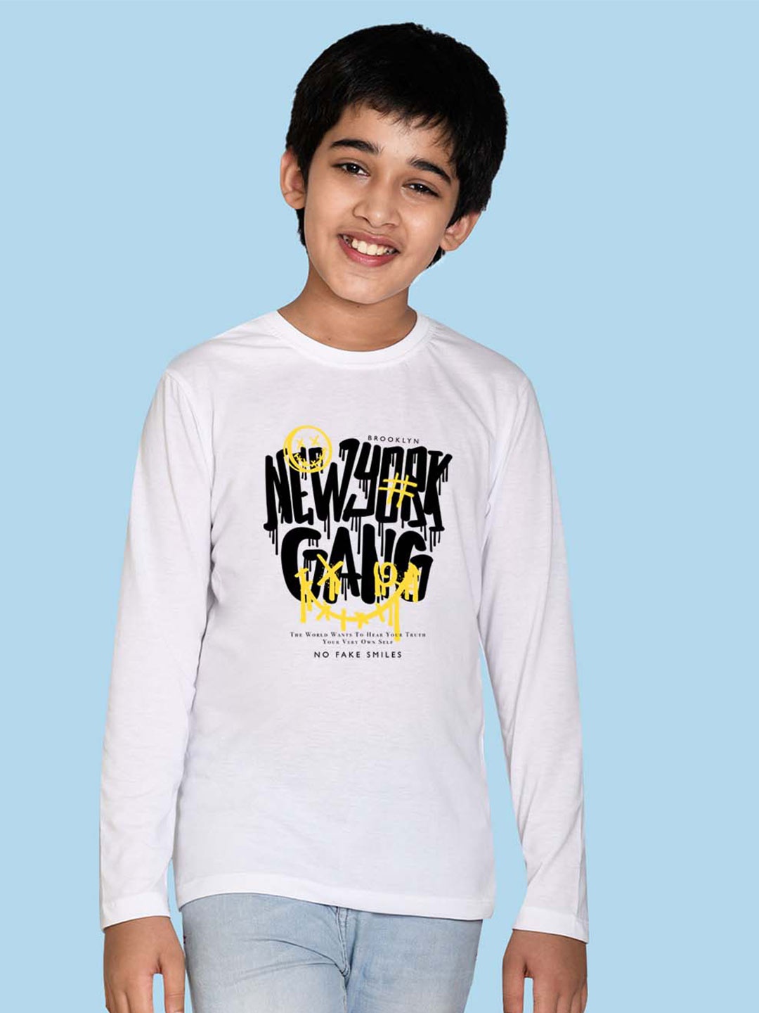 

NUSYL Boys Typography Printed Cotton T-shirt, White