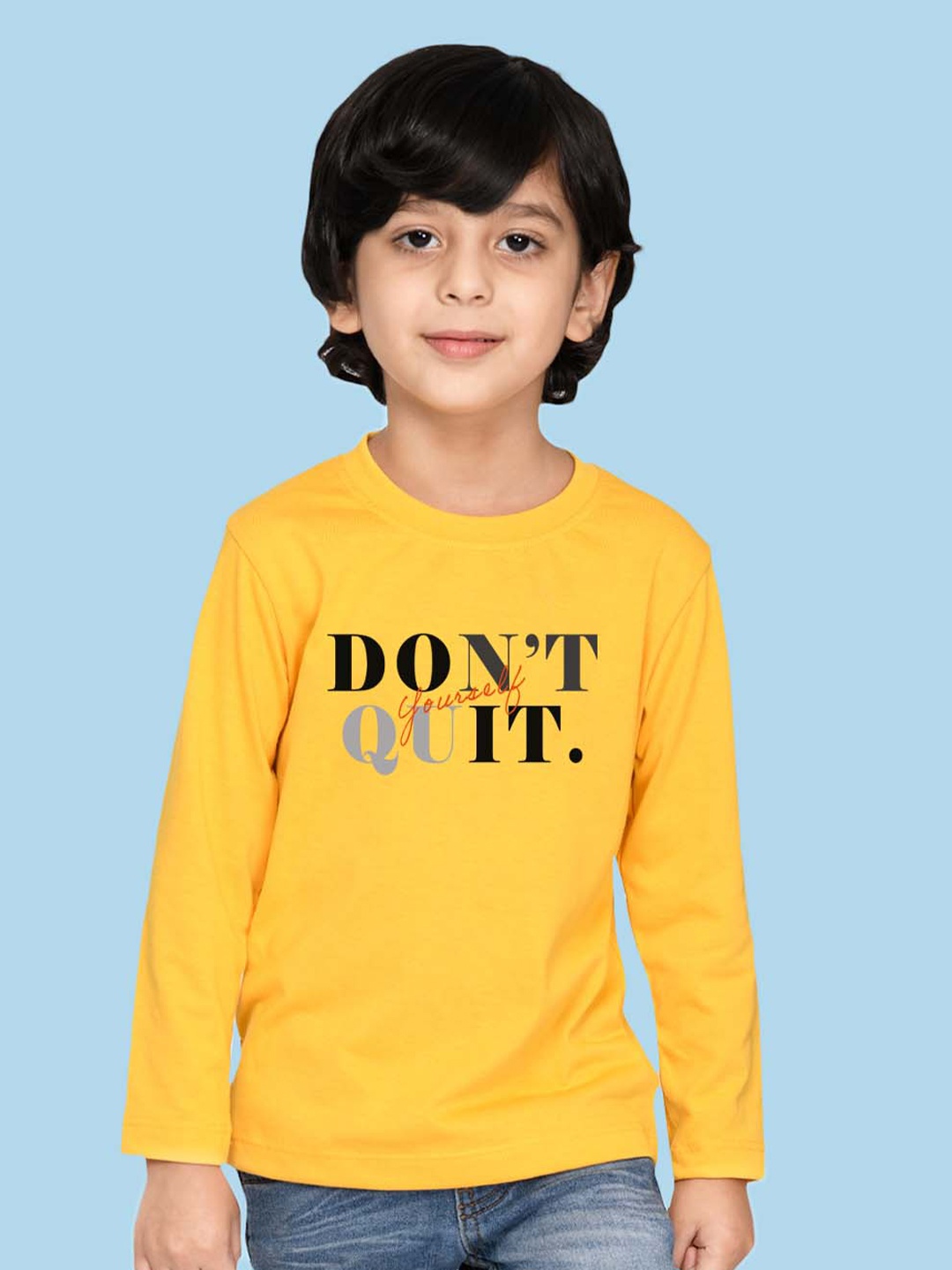 NUSYL Boys Typography Printed Cotton T-shirt, Yellow