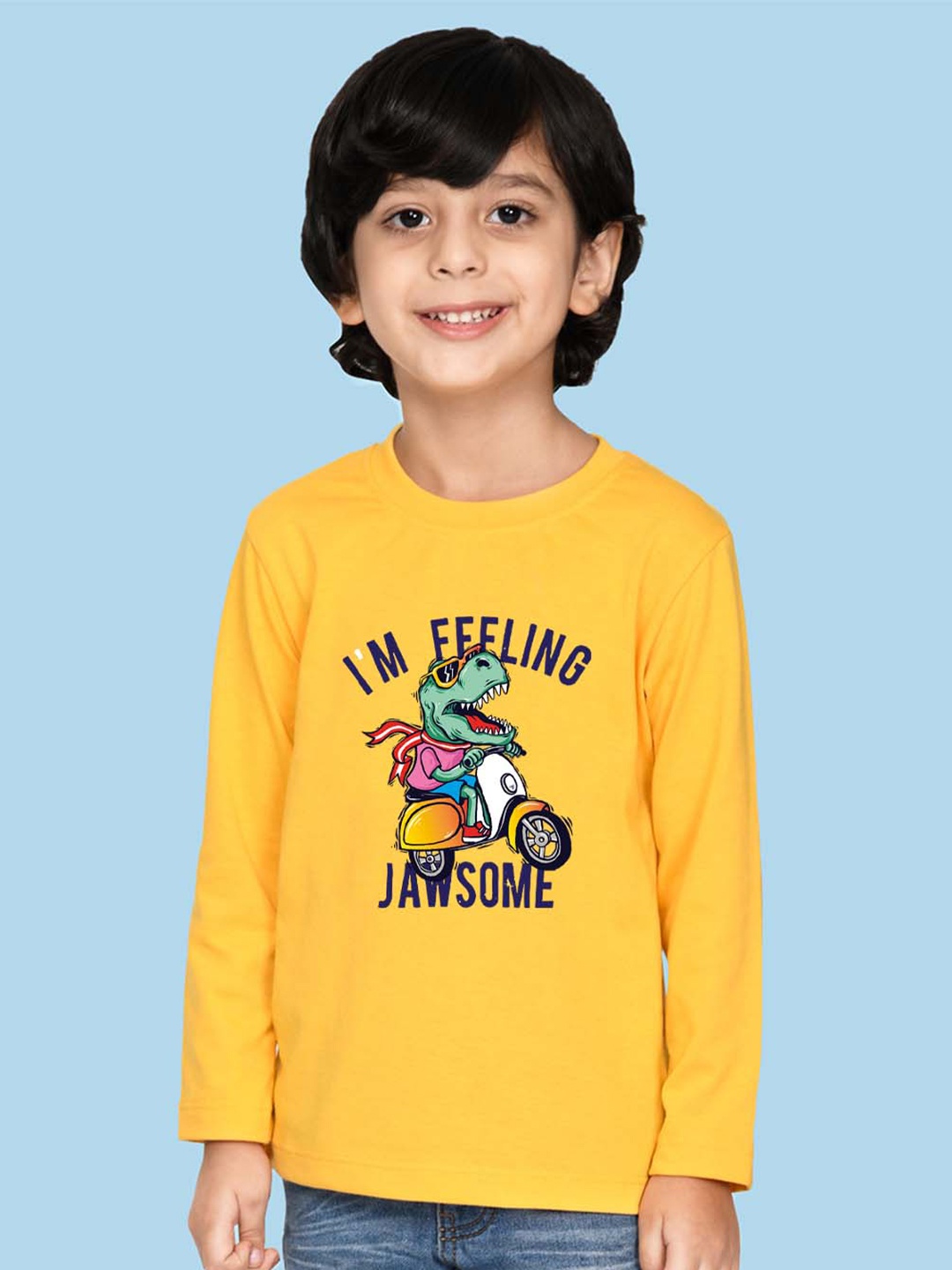 

NUSYL Boys Graphic Printed Long Sleeves Cotton T-shirt, Yellow