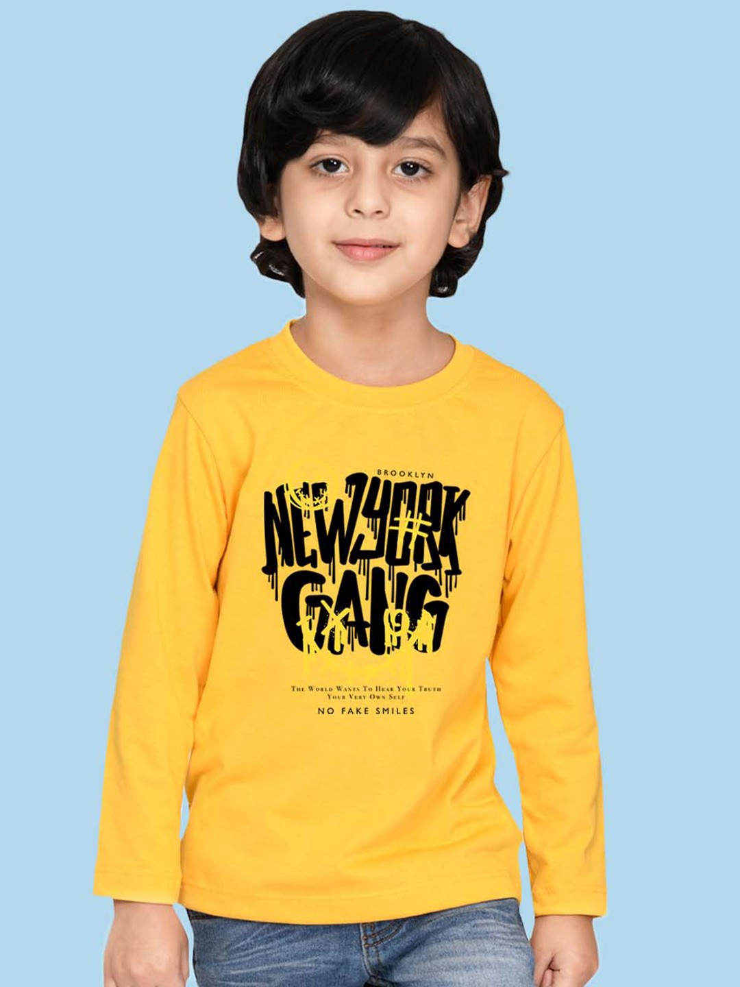 

NUSYL Boys Typographic Printed Cotton T-shirt, Yellow