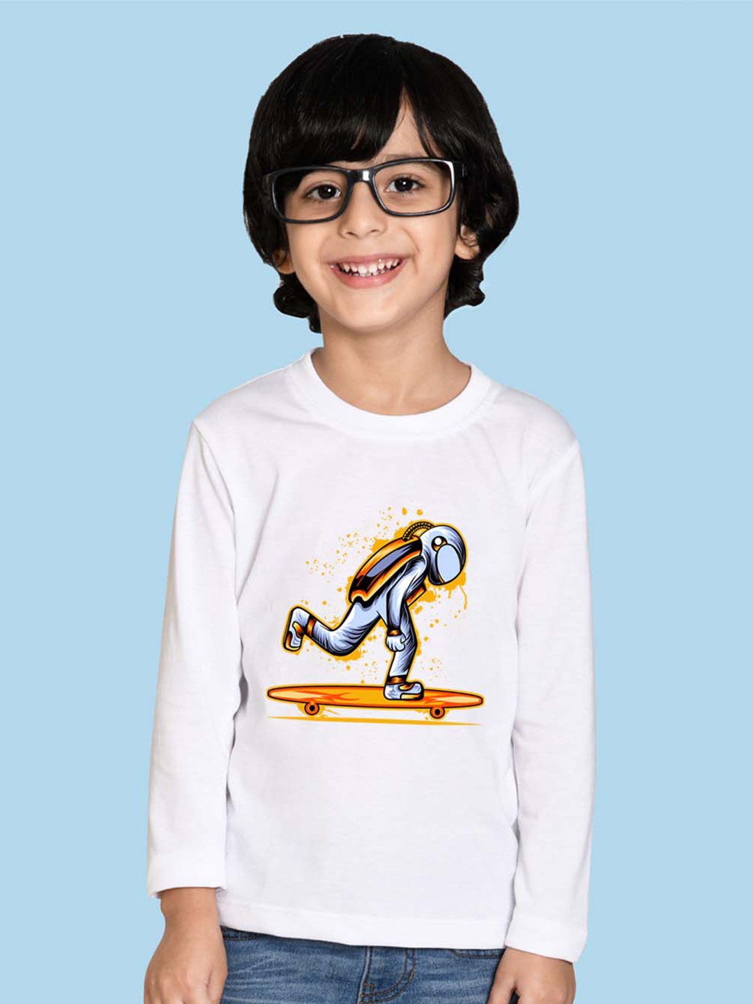 

NUSYL Boys Graphic Printed Cotton T-shirt, White