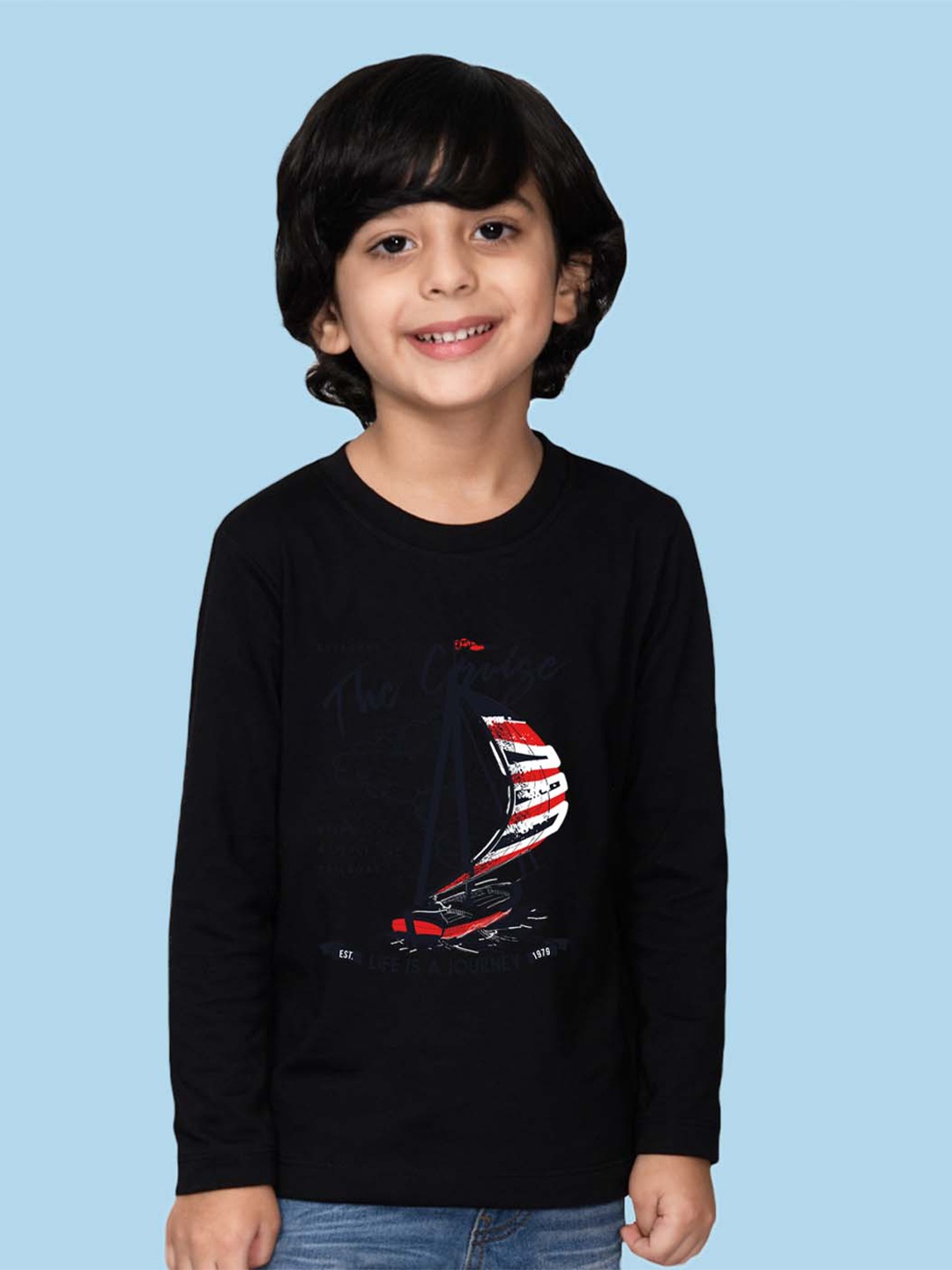

NUSYL Boys Graphic Printed Round Neck Cotton T-shirt, Black