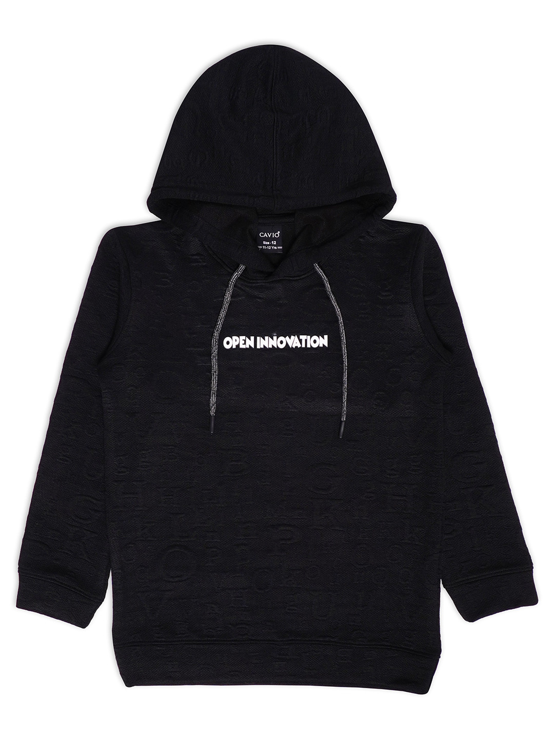 

CAVIO Boys Typography Printed Hooded Cotton Pullover Sweatshirt, Black