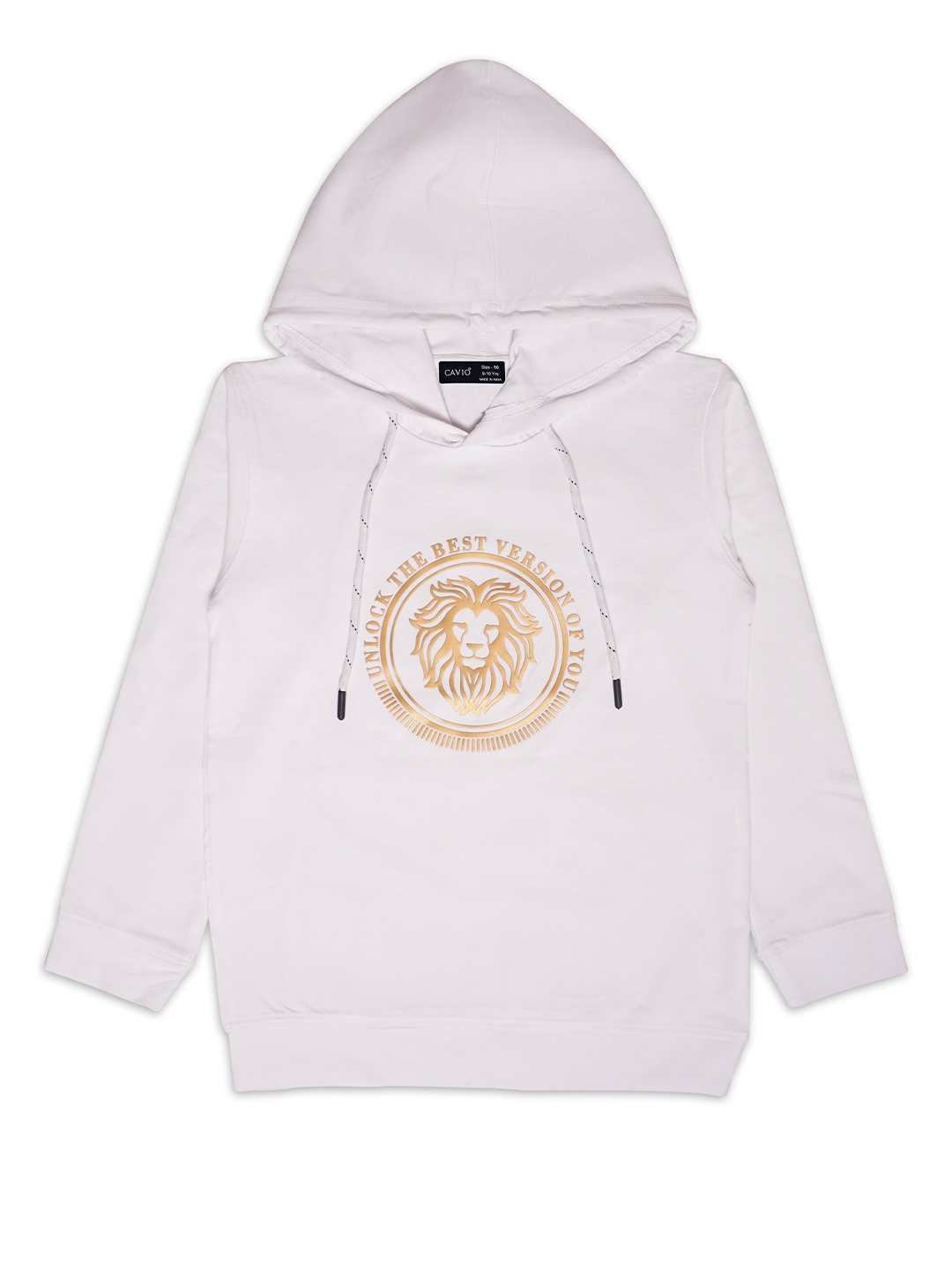 

CAVIO Boys Typography Printed Hooded Pullover, White