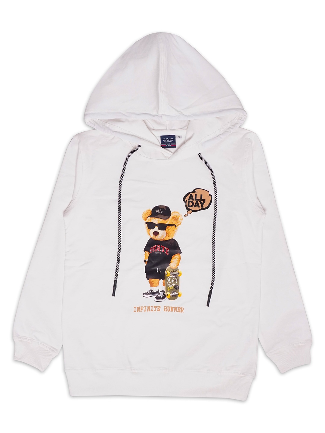 

CAVIO Boys Graphic Printed Cotton Hooded T-shirt, White
