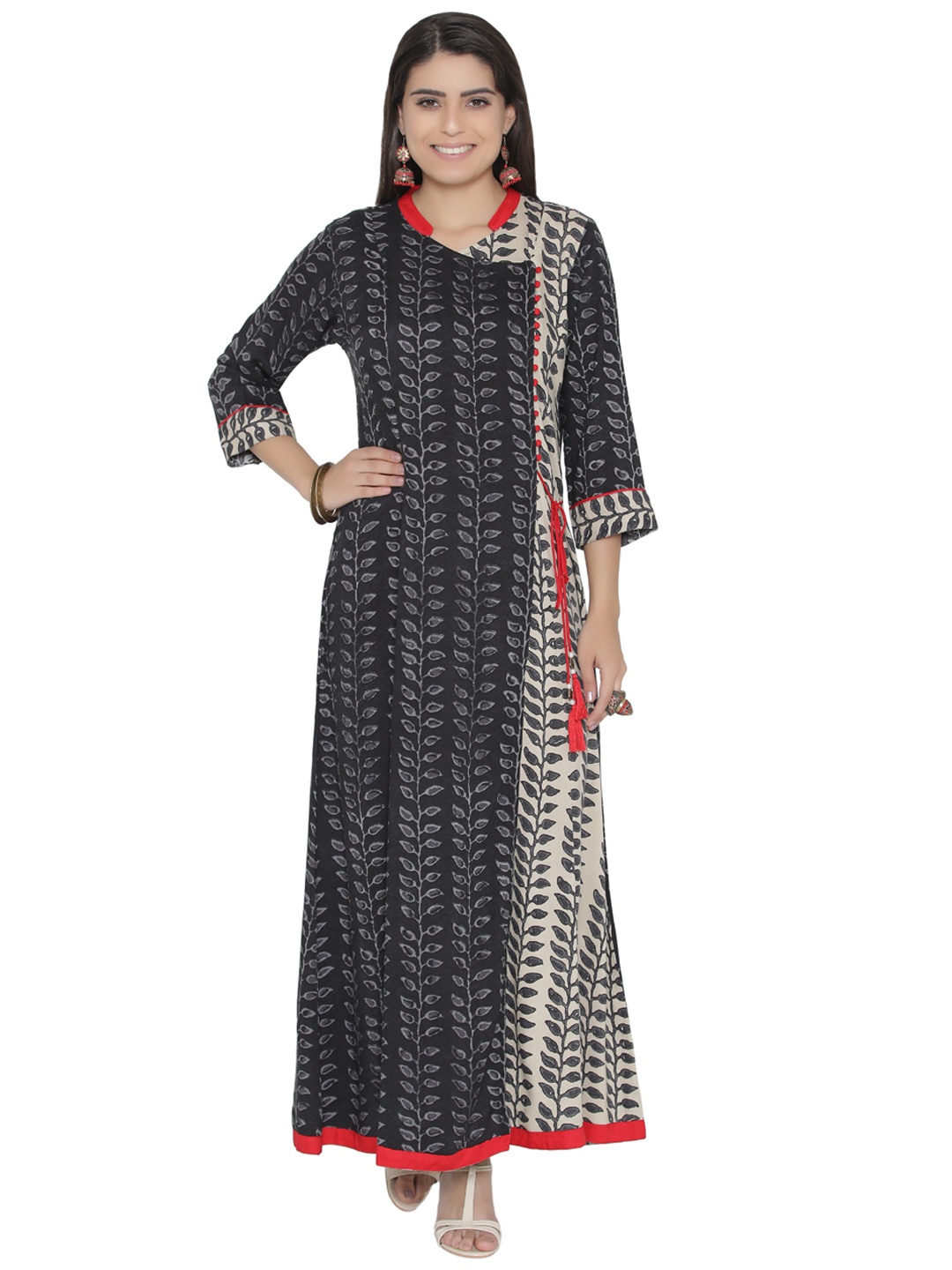 

Shree Women Black & Grey Printed Maxi Dress