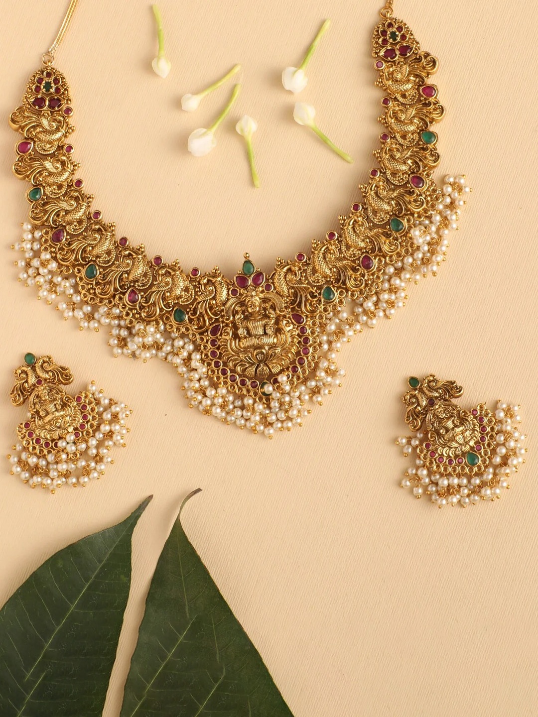 

Shining Diva Gold-Plated Artificial-Studded Necklace with Earrings