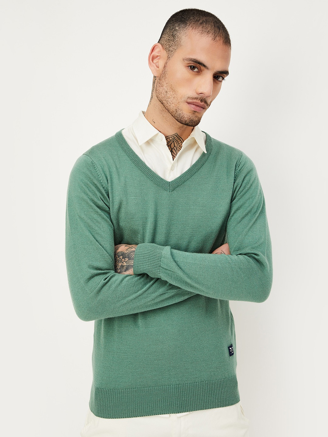 

max V-Neck Long Sleeves Acrylic Pullover, Green