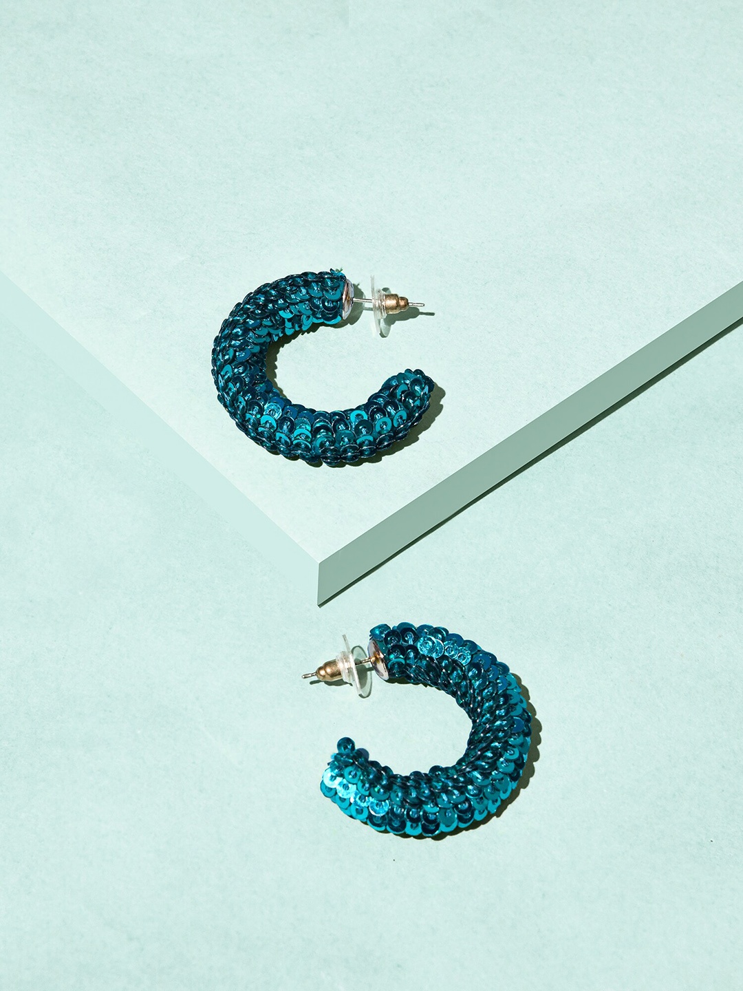 

Accessorize London Women Disco Sequin Hoop Earrings, Teal