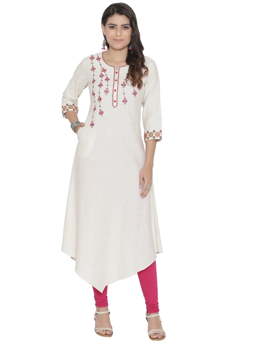 

Shree Women Off-White Embroidered A-Line Kurta