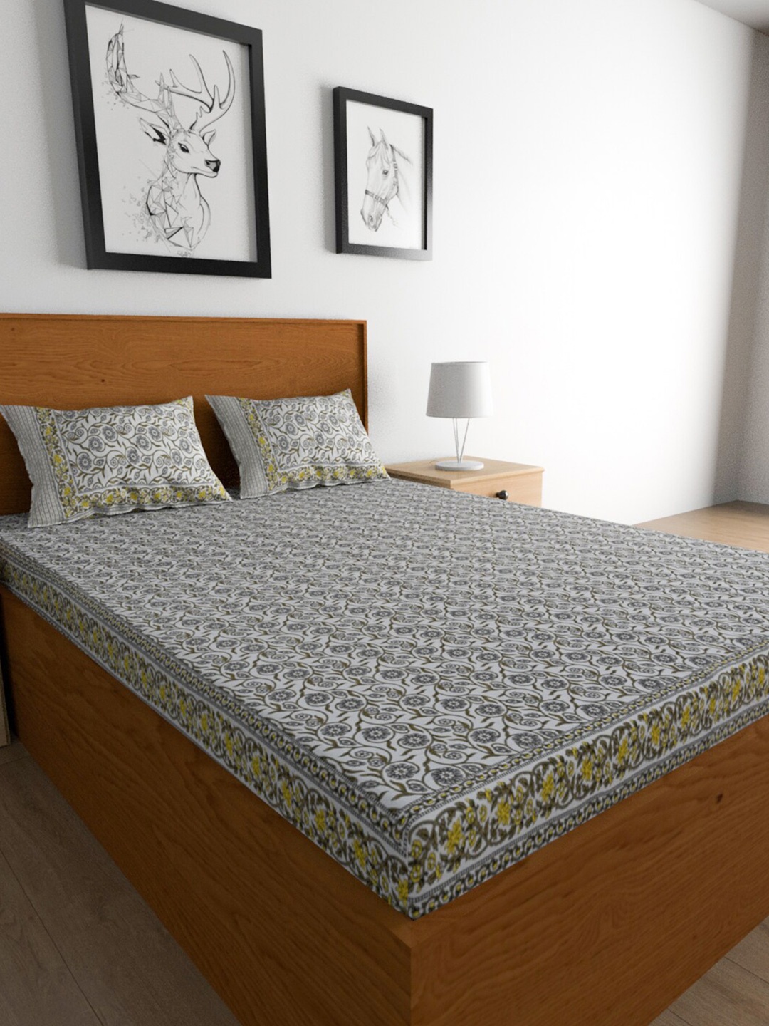 

Urban Magic Brown Floral Cotton 104 TC King Bedsheet with 2 Pillow Covers