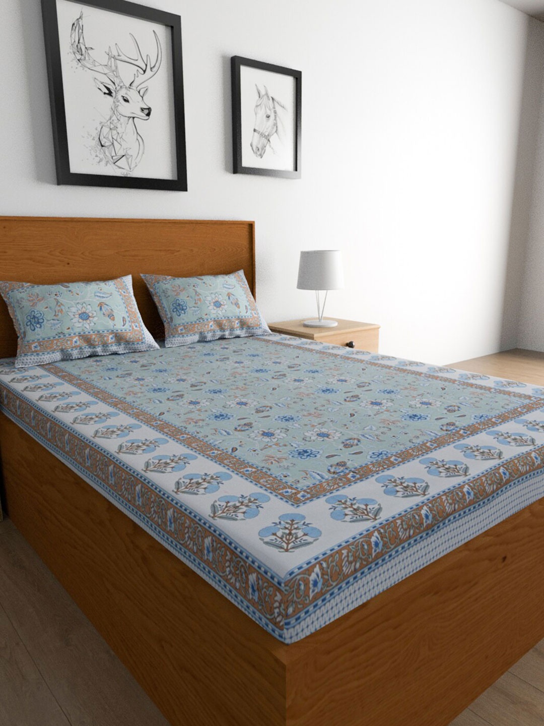 

Urban Magic Blue Cotton 104 TC King Bedsheet with 2 Pillow Covers