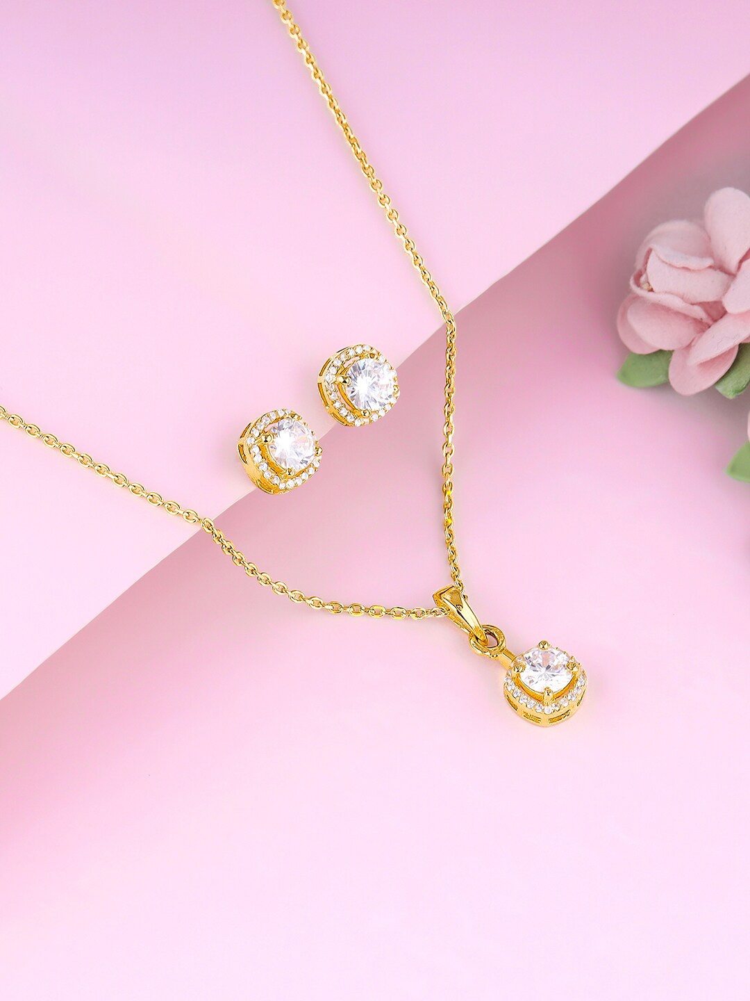 

GIVA 925 Sterling Silver Gold-Plated CZ-Studded Necklace & Earrings