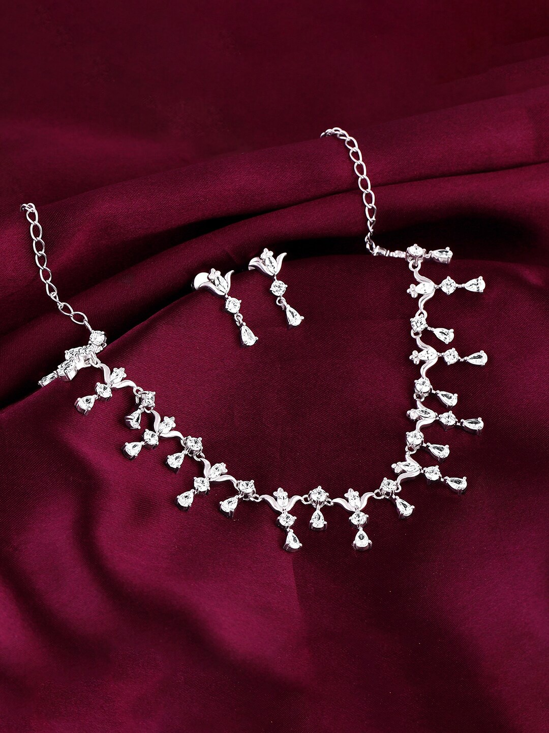 

GIVA 925 Sterling Silver Rhodium-Plated CZ Stone-Studded Necklace & Earrings
