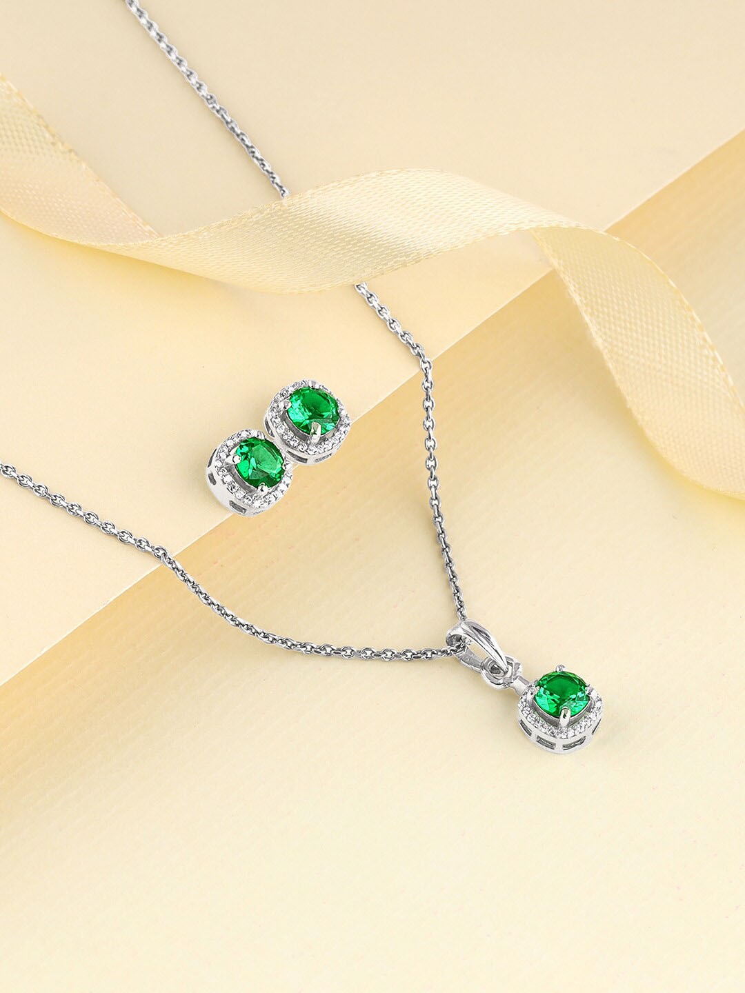 

GIVA 25 Sterling Silver Rhodium-Plated Stone Studded Necklace & Earrings