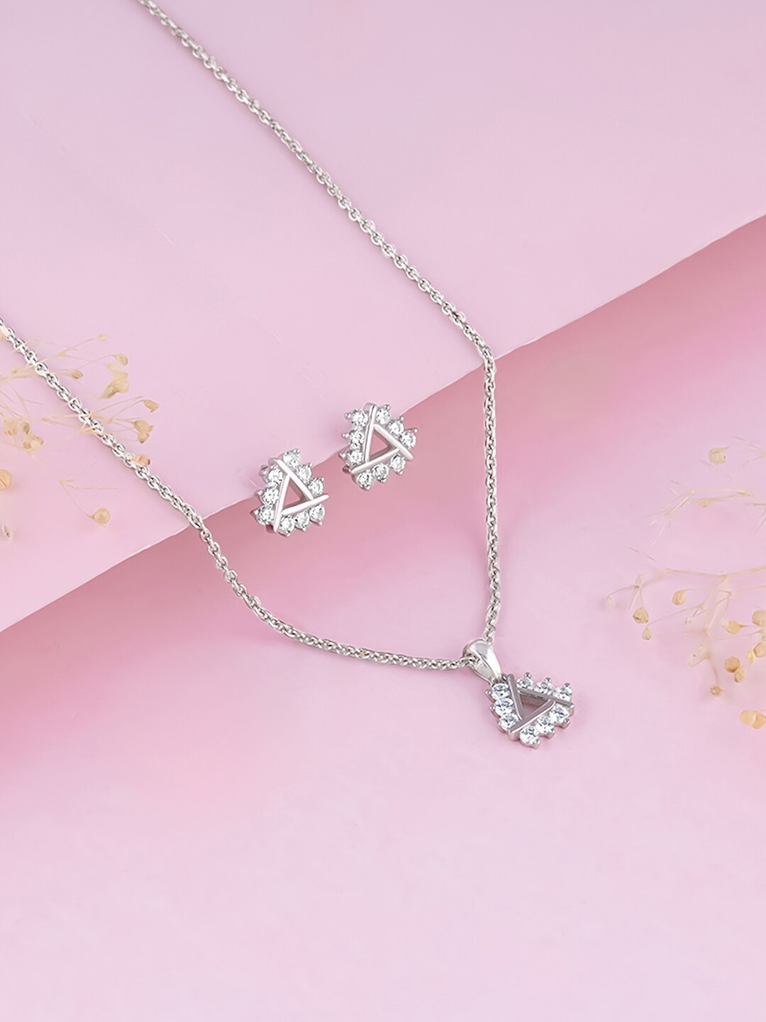 

GIVA 92.5 Sterling Silver Rhodium-Plated CZ-Studded Triangle Necklace & Earrings