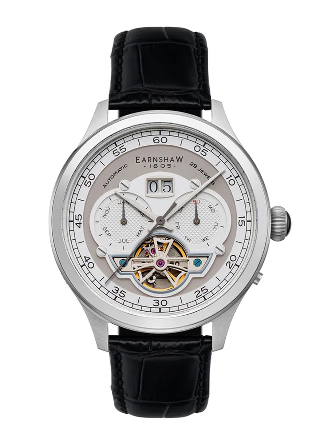 

EARNSHAW Men Leather Textured Straps Analogue Automatic Motion Powered Watch ES-8187-01, Grey